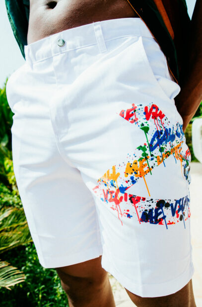 Victor Eye Logo Graffiti White Shorts