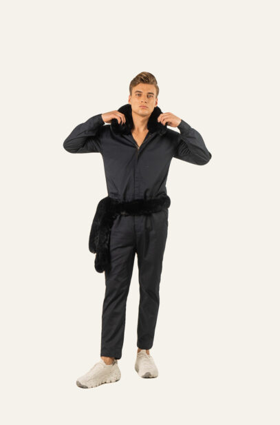 INITIUM- VICTOR FUR NECK JUMPSUIT WITH BELT